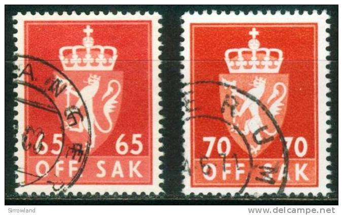 Norwegen  1962-69  Dienstmarken - Staatswappen  (2 Gest. (used))  Mi: 90, 92 (0,40 EUR) - Service
