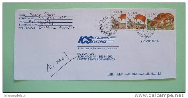 Belize 2001 Cover To USA - Animals Deer Antelope - Gibnut Agouti Paca - Belize (1973-...)