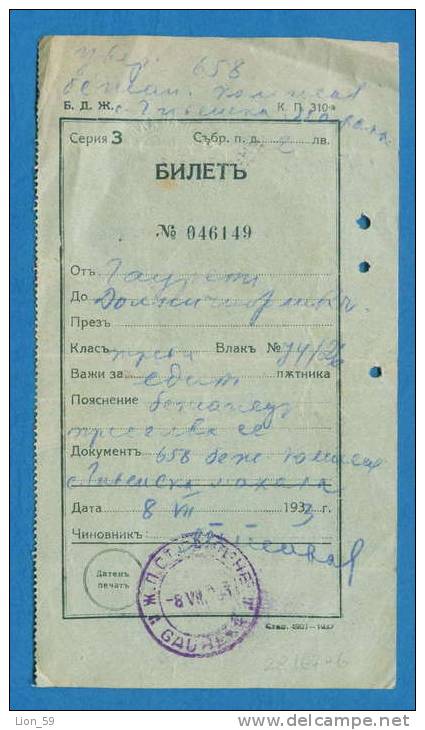 D499 / TICKET BILLET RAILWAY 1933 FUGITIVE - Migrate  - GAURENE - DOLNI CHIFLIK  Bulgaria Bulgarie Bulgarien Bulgarije - Europa