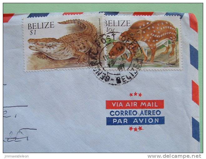 Belize 2001 Cover To USA - Animals Gibnut Agouti Paca - Crocodile - Belize (1973-...)
