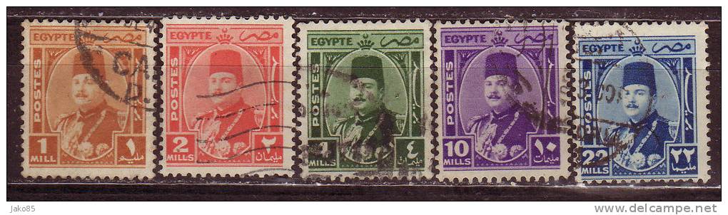 - EGYPTE - 1944 - YT N°223 / 224 + 226 +228  + 231 -  Oblitérés - - Used Stamps