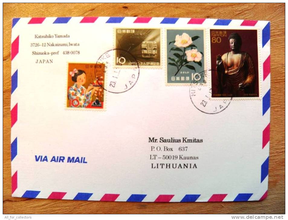 Cover Sent From Japan To Lithuania , 4 Stamps - Cartas & Documentos
