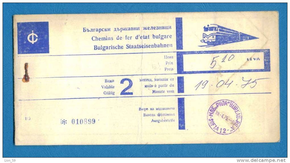 D522 / Billet  Ticket RAILWAY - 1975 SOFIA - BERLIN - LEIPZIG  Bulgaria Bulgarie Bulgarien Bulgarije - Europa