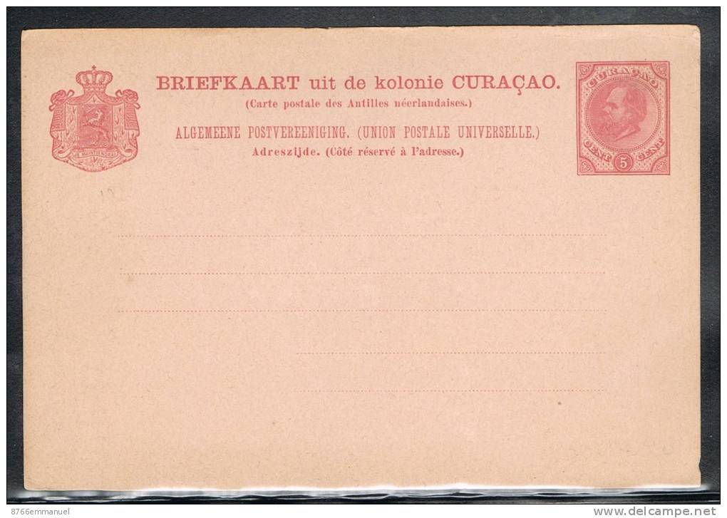 ANTILLES NEERLANDAISES, CURACAO ENTIER POSTAL NEUF  RARE - Antilles