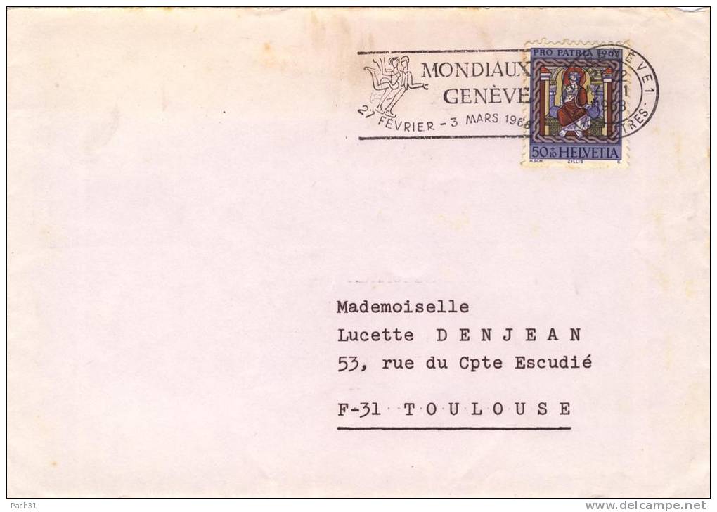 Lettre De Geneve  Exp.lettres Avec N° YT 790 Et Flamme "Mondiauxde Patinage 1968" - Storia Postale