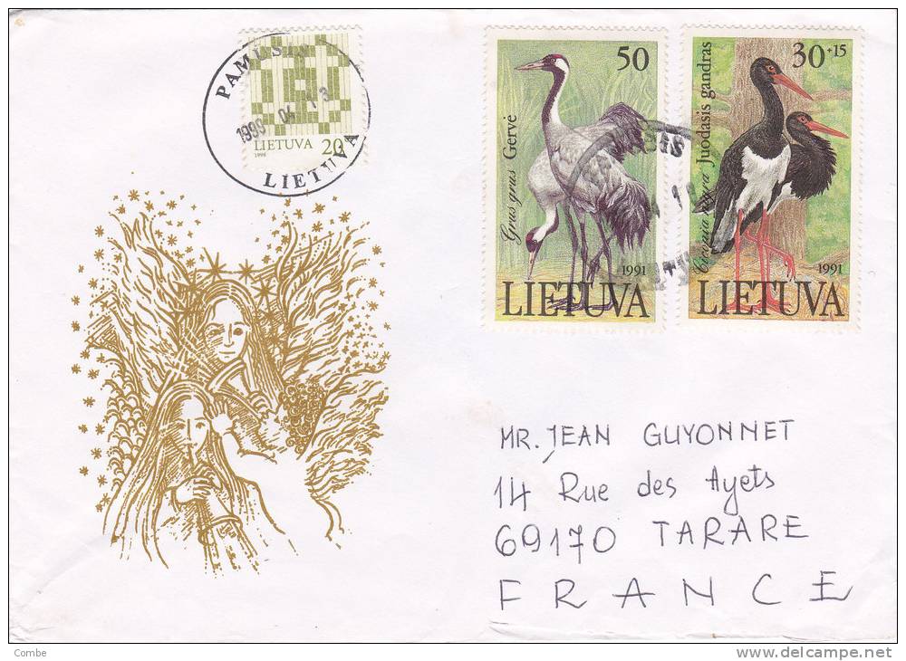 LETTRE  LITUANIE, 1999 PAMUSIS Pour La FRANCE,  OISEAU GRUE CIGOGNE /2698 - Picotenazas & Aves Zancudas