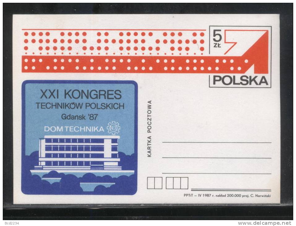 POLAND PC 1987 11TH POLISH TECHNICIANS ENGINEERS CONGRESS MINT ENGINEER - Stamped Stationery