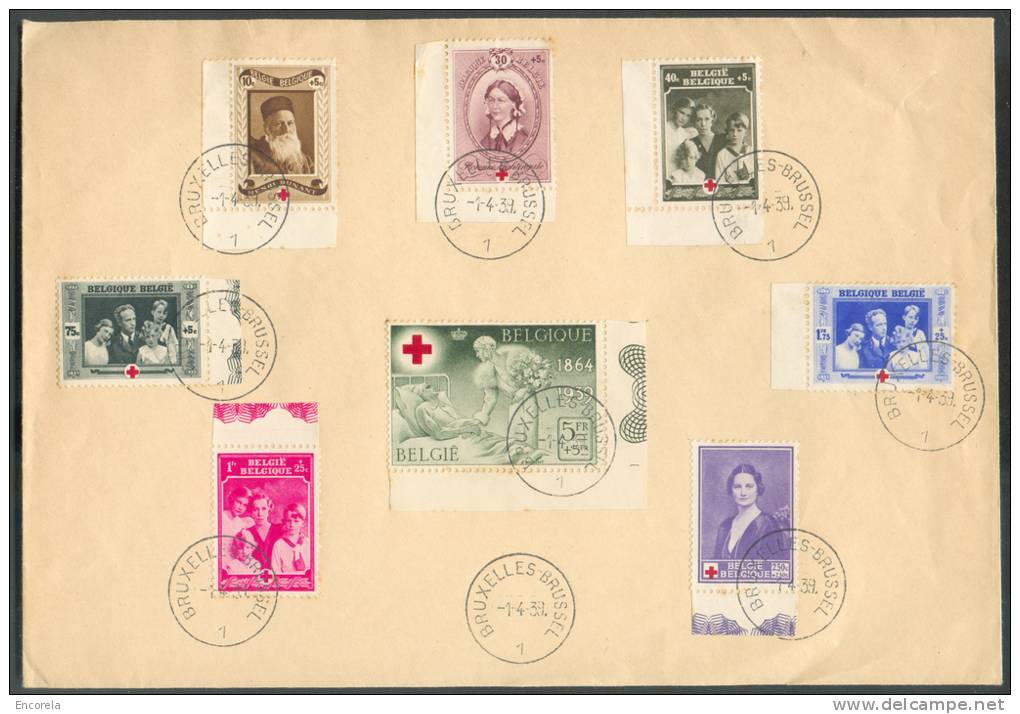 N°496/503 - Série 75ème Anniversaire De La Croix-rouge (red Cross) Obl. Sc BRUXELLES 1 Sur Lettre Du 1-4-1939 (1er Jour - Covers & Documents