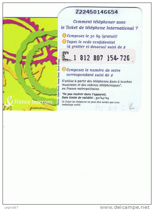 TICKET TELEPHONE 7.5 € 30/04/04 PU 64C2 - Tickets FT