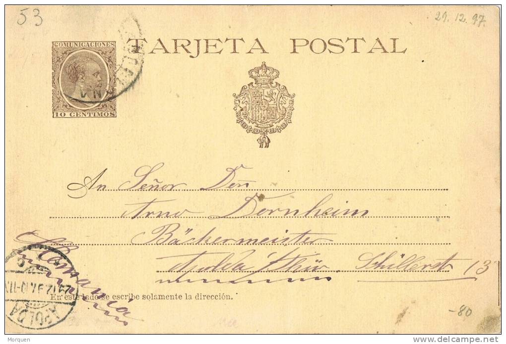 0376. Entero Postal 10 Cts Alfonso XIII, VARIEDAD Amarillo, Num 27 Aca º - 1850-1931