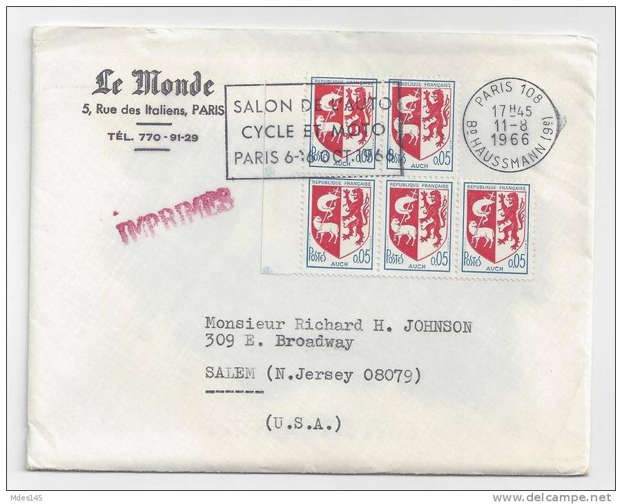 France 1966 Slogan Cancel Paris Auto Show Le Monde Cover To US Salon De L'Auto - 1961-....