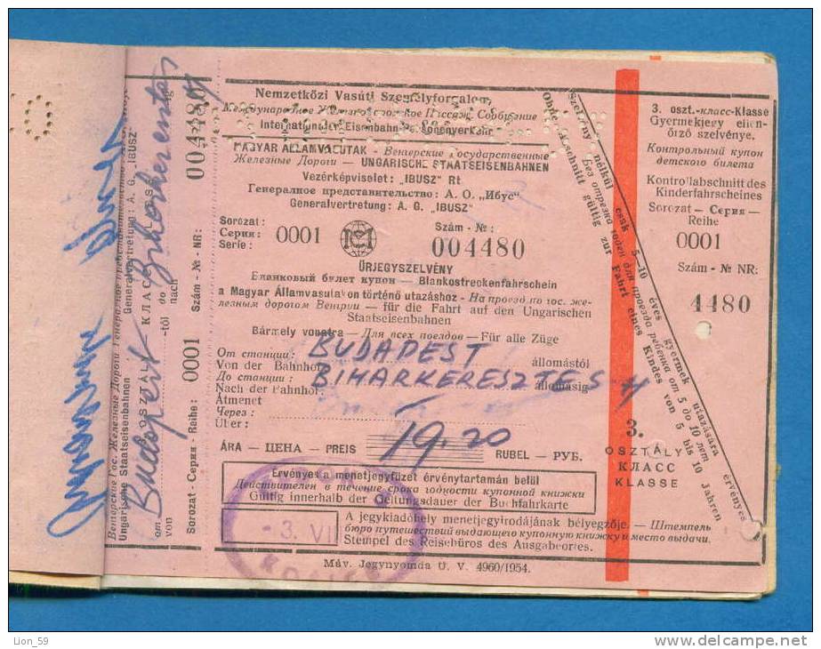 D533 / Ticket Billet RAILWAY - 1957 Kosice - Budapest - Giurgiu - Bucharest  - Varna - Slovakia Hungary Romania Bulgaria - Europa