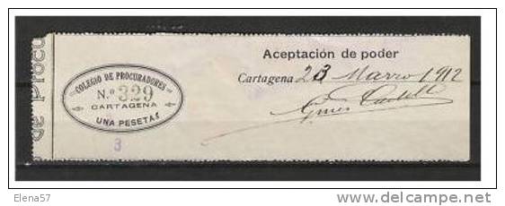 1864-SELLO FISCAL COLEGIO PROCURADORES CARTAGENA 1912 1 PESETA,MAGNIFICO,RARO,FISCALES,SPAIN REVENUE . - Steuermarken