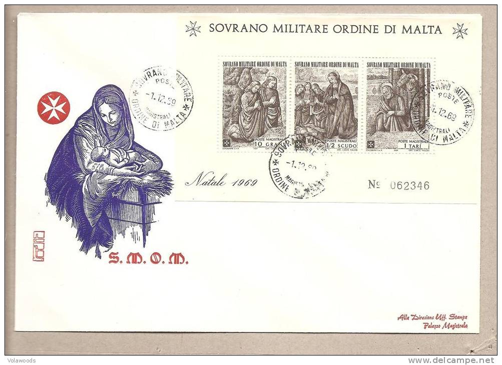 SMOM - Busta FDC Con Foglietto: Natale 1969 - BF2 - Malta (la Orden De)