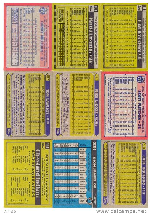 Baseball Topps Cards Set (9 Cards) 1987 1990 1991 - Lots