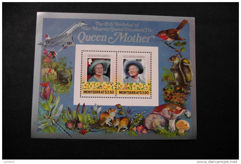 Montserrat 563 Queen Mother 85th Birthday  Birds Animals Plants Dragonfly Concorde MNH Souvenir Sheet From 1986 A04s - Montserrat