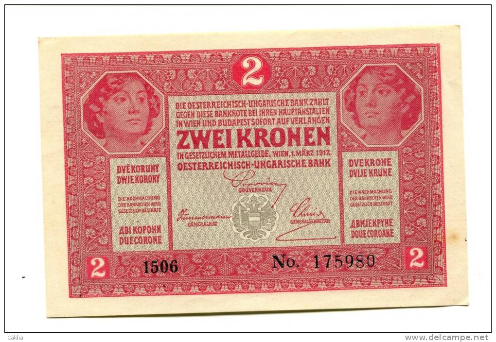 Autriche Hongrie Roumanie 2 Kronen 1917 UNC Without Overprint RARE # 2 - Autriche