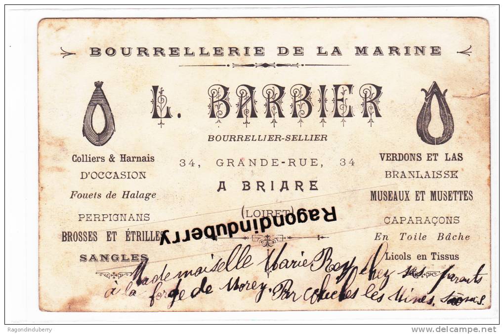 CPA - 45 - BRIARE - BOURRELLERIE DE LA MARINE - L. BARBIER 34, Grande Rue Belle PUB Au Verso De La Carte Le Pontibb - Briare