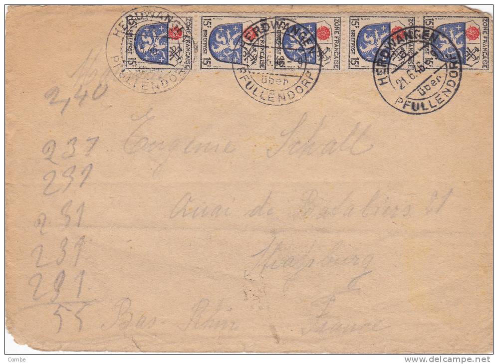 LETTRE Allgemeine Augsabe 1946, Mi 7 X 5, HERDWANGE PFULLENDORF/2751 - Emissioni Generali