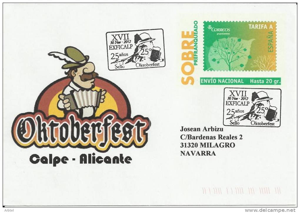 CALPE ALICANTE MAT OKTOBERFEST FIESTA CERVEZA ALEMANIA SOBRE ENTERO POSTAL - Bières