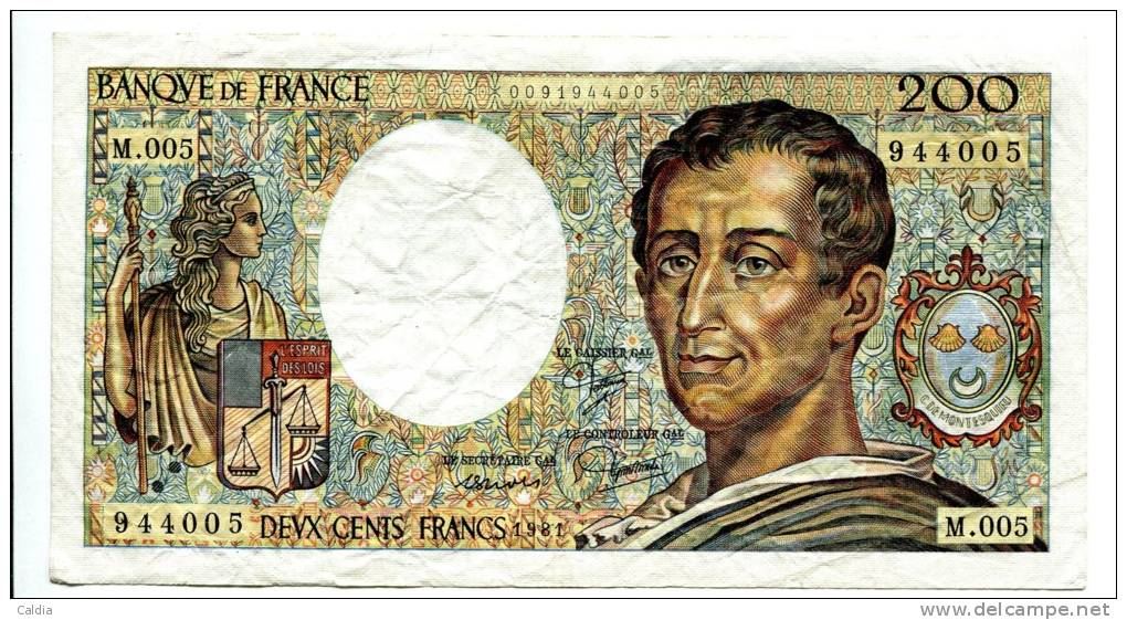 P France 200 Francs "" MONTESQUIEU "" 1981 # 9 - 200 F 1981-1994 ''Montesquieu''