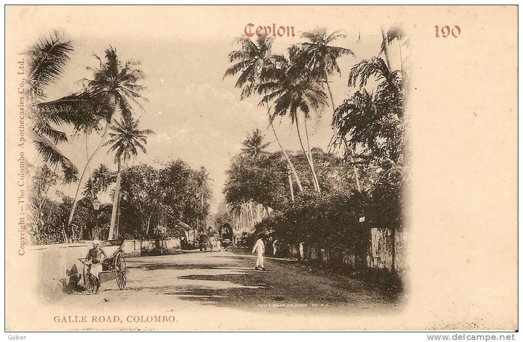 Ceylan Galle Road Colombo Edit.copyright Colombo Apothicaire 1900 Tres Propre Comme Neuve!! - Sri Lanka (Ceylon)
