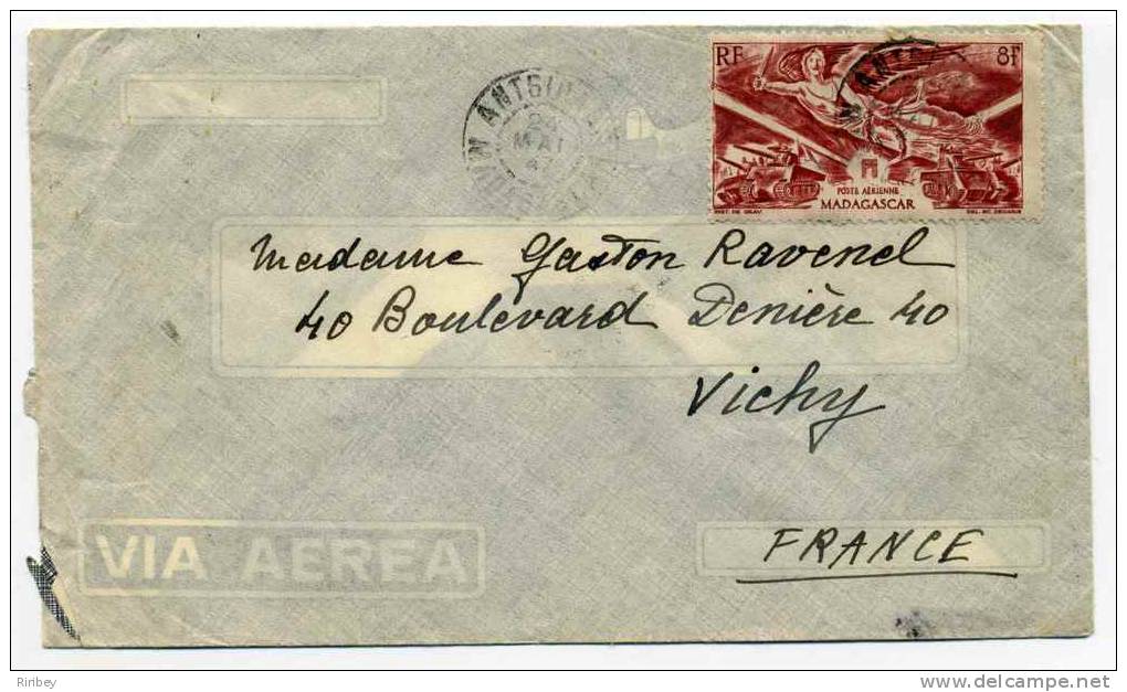 Lettre De ANTSINABE (MADAGASCAR ) Pour VICHY (FRANCE) / 24 Mai 1947 / TP Série Coloniale Anniversaire De La Victoire - Covers & Documents