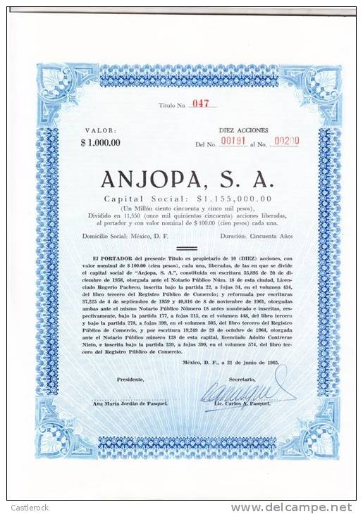 O) 1965 MEXICO, TEN STOCKS, ANJOPA S.A. - Altri & Non Classificati