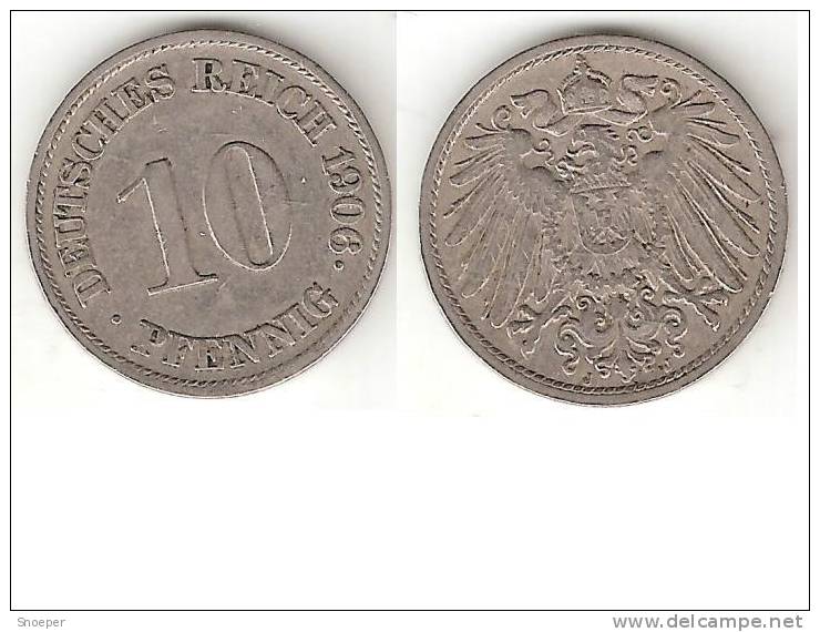 *germany Empire 10 Pfennig 1906 J  Km 12  Vf+ !!! - 10 Pfennig