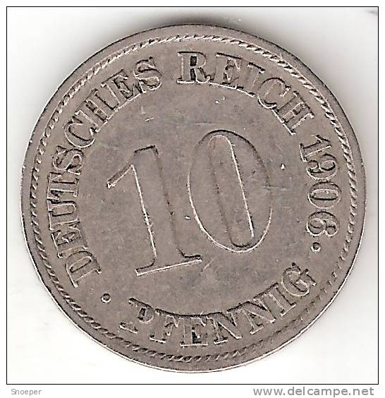 *germany Empire 10 Pfennig 1906 J  Km 12  Vf+ !!! - 10 Pfennig