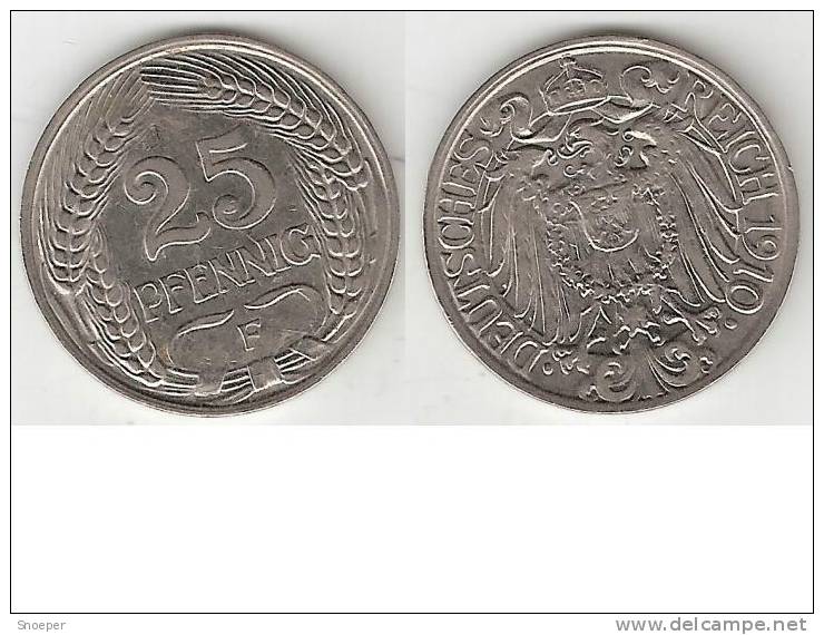 *germany Empire 25 Pfennig 1910 F  Km 18  XF - 25 Pfennig