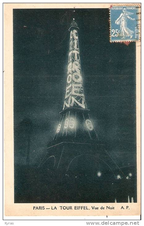 EXPOSITIO ARTS DECORATIFS PARIS 1925 . LA TOUR EIFFEL VUE DE NUIT + PUB CITROEN - Mostre