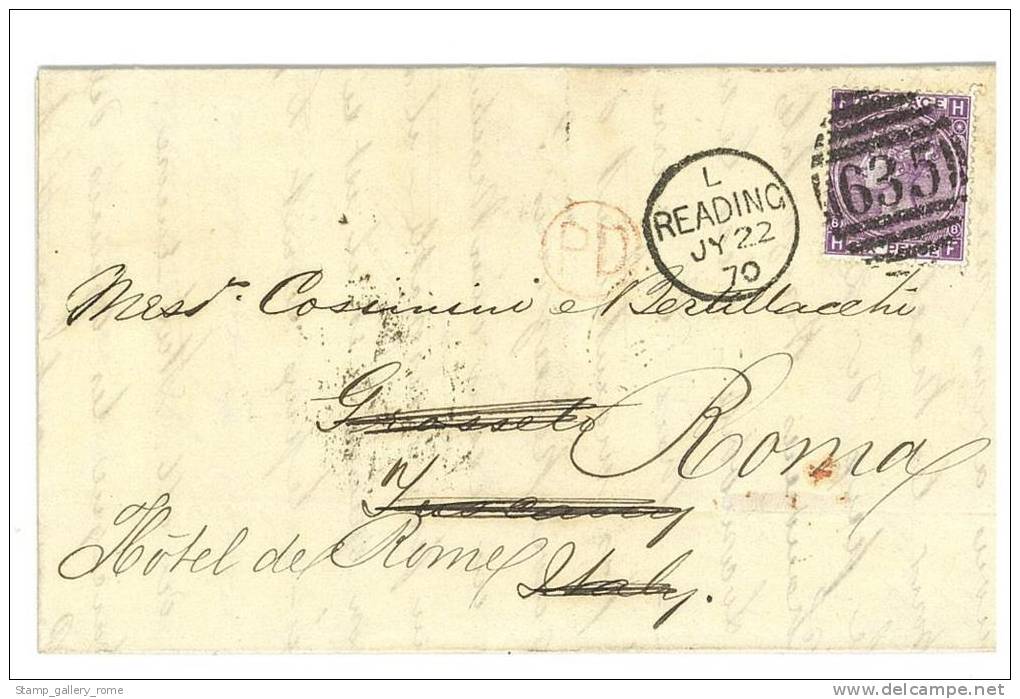 GRAN BRETAGNA - UNIFICATO - N° 34 A - READING  PL. FH HF   22 GIUGNO 1870 - ANNULLO ( PD ) VS ITALIA - Postmark Collection