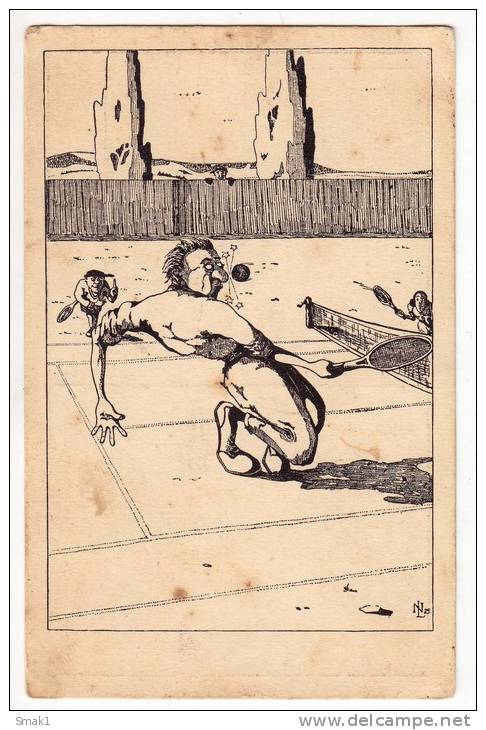 SPORTS TENNIS CARICATURE THE GAME OLD POSTCARD - Tennis