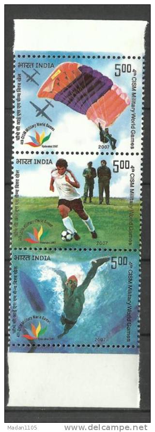 INDIA, 2007,  4th CISM (International Military Sports Council), Military World Games,Vertical Setenant,  MNH,(**) - Plongée