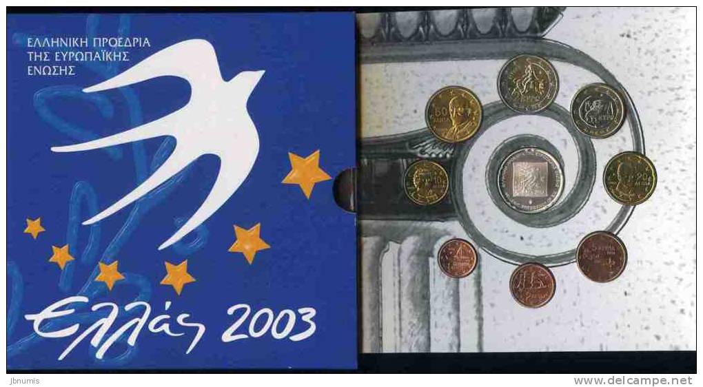 Grèce Greece Coffret Officiel BU 1 Cent à 10 Euro 2003 Argent Présidence De L'Union Européenne - Griekenland
