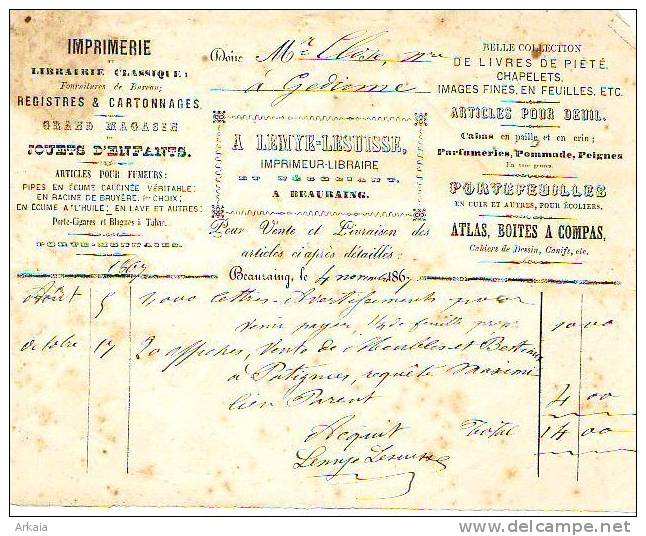 Beauraing - 1876 - 5 Documents - U. Lemye-Lesuisse - Imprimeur-libraire - Notaire Close - Drukkerij & Papieren