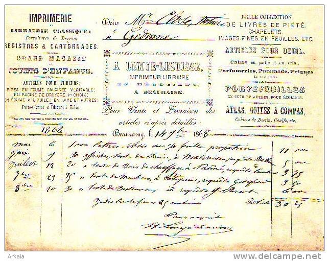 Beauraing - 1876 - 5 Documents - U. Lemye-Lesuisse - Imprimeur-libraire - Notaire Close - Imprimerie & Papeterie