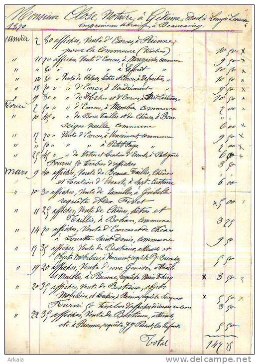 Beauraing - 1876 - 5 Documents - U. Lemye-Lesuisse - Imprimeur-libraire - Notaire Close - Imprimerie & Papeterie