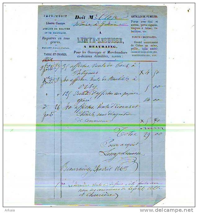 Beauraing - 1869 - Lemye-Lesuisse - Imprimerie Et Librairie Classique - Drukkerij & Papieren