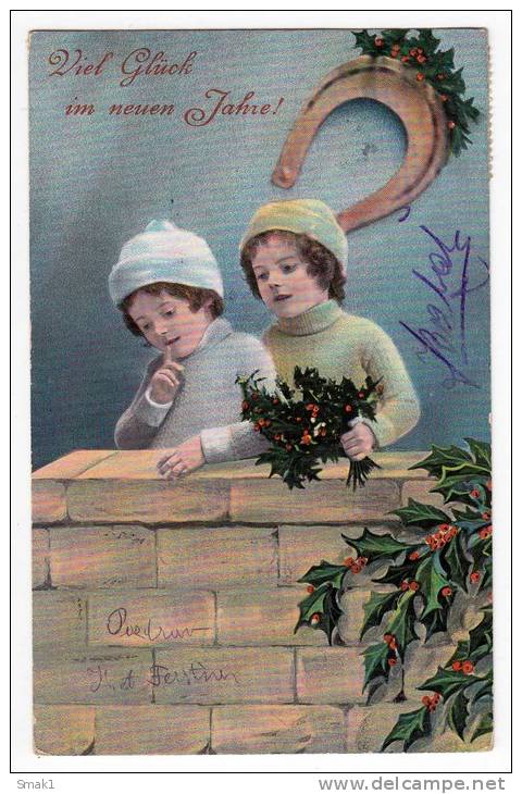 NEW YEAR CHILDREN TREE HORSESHOE Nr. 392/IV OLD POSTCARD 1916. - New Year