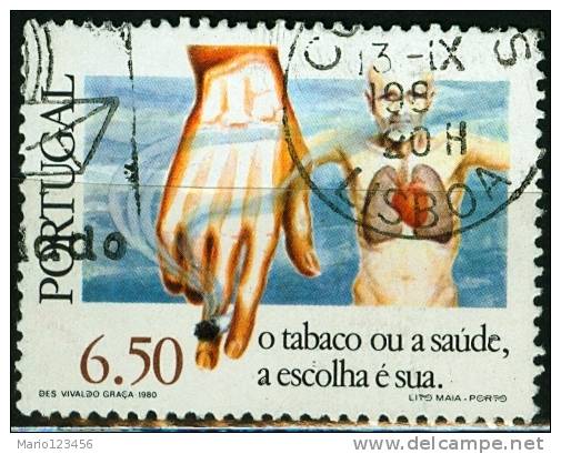 PORTOGALLO, PORTUGAL, CAMPAGNA TABACCO, 1980, FRANCOBOLLO USATO, Scott 1484, YT 1490, Afi 1500 - Usado