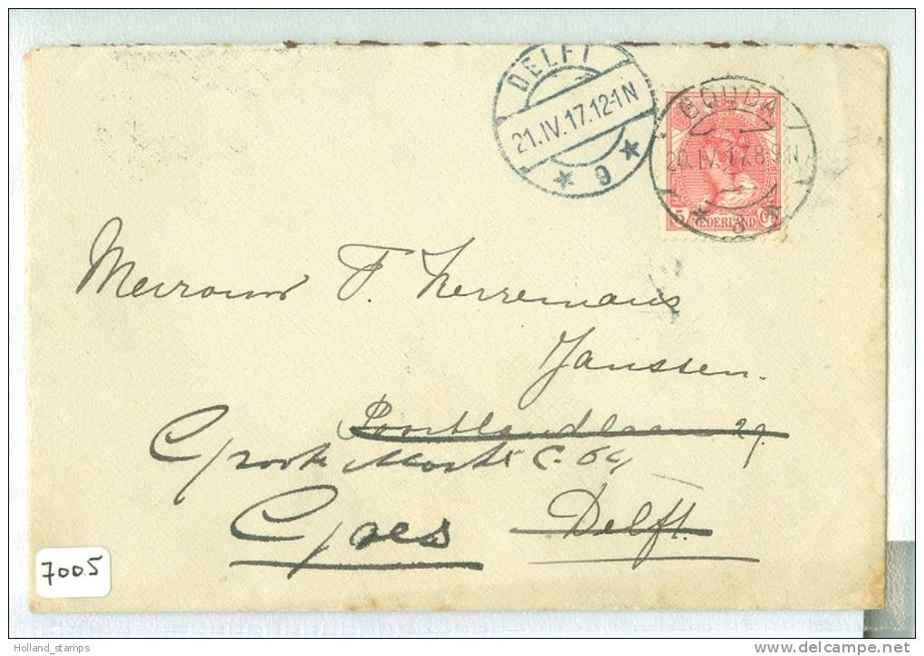 HANDGESCHREVEN BRIEFKAART Uit 1917 * NVPH 60 Van GOUDA 3 Naar DELFT 9  (7005) - Lettres & Documents