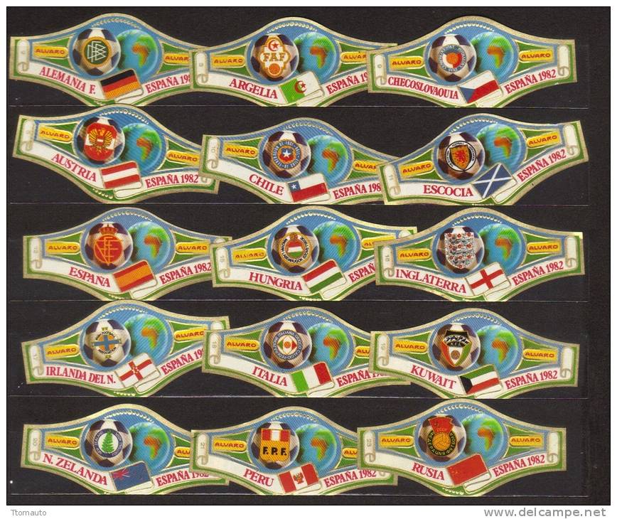 15  SMALL  Cigar Bands  -  Alvaro  -  Espana 1982  -  Mondial De Foot  - All Different - Bagues De Cigares