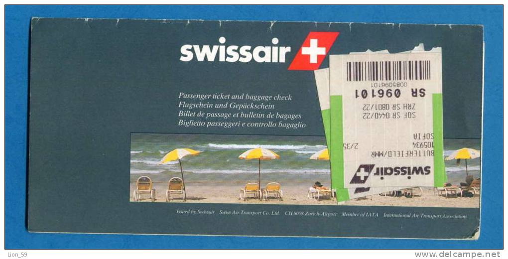 D475 / Billet D´avion Airplane Ticket SWISSAIR - SOFIA ZURICH  - Bulgaria Bulgarie  Switzerland Suisse Schweiz - Europa