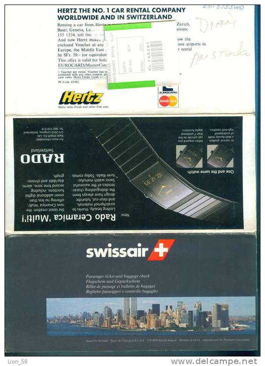 D474 / Billet D´avion Airplane Ticket SWISSAIR - SOFIA AMSTERDAM ZURICH  Bulgaria Bulgarie  Switzerland Suisse Sch - Europe