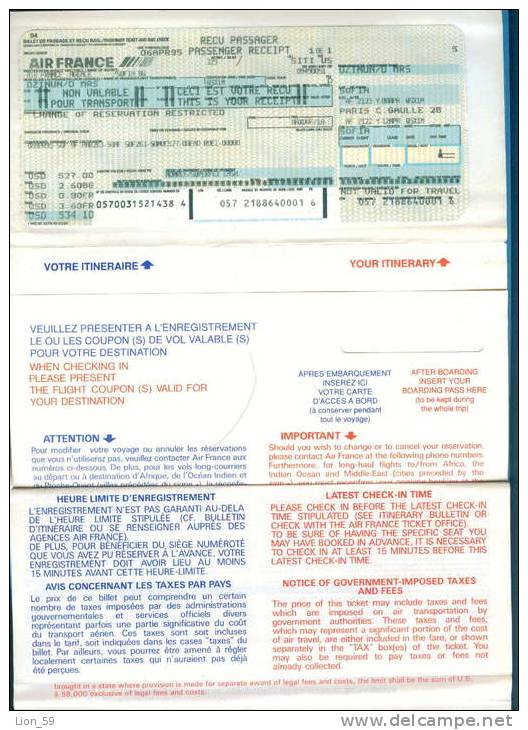 D462 / Billet D´avion Airplane Ticket AIR FRANCE - SOFIA - PARIS  Bulgaria Bulgarie Bulgarien France Frankreich Fr - Europe