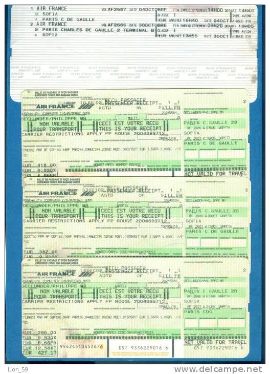 D462 / Billet D´avion Airplane Ticket AIR FRANCE - SOFIA - PARIS  Bulgaria Bulgarie Bulgarien France Frankreich Fr - Europa