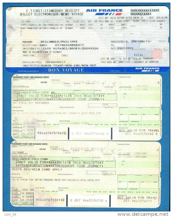 D462 / Billet D´avion Airplane Ticket AIR FRANCE - SOFIA - PARIS  Bulgaria Bulgarie Bulgarien France Frankreich Fr - Europa