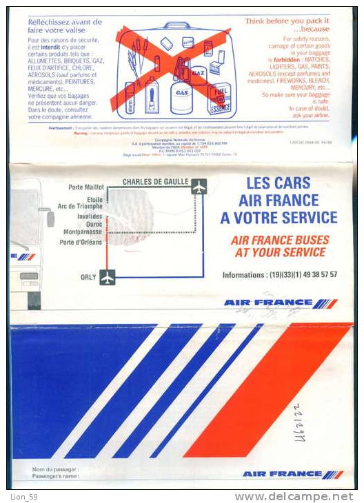 D462 / Billet D´avion Airplane Ticket AIR FRANCE - SOFIA - PARIS  Bulgaria Bulgarie Bulgarien France Frankreich Fr - Europa